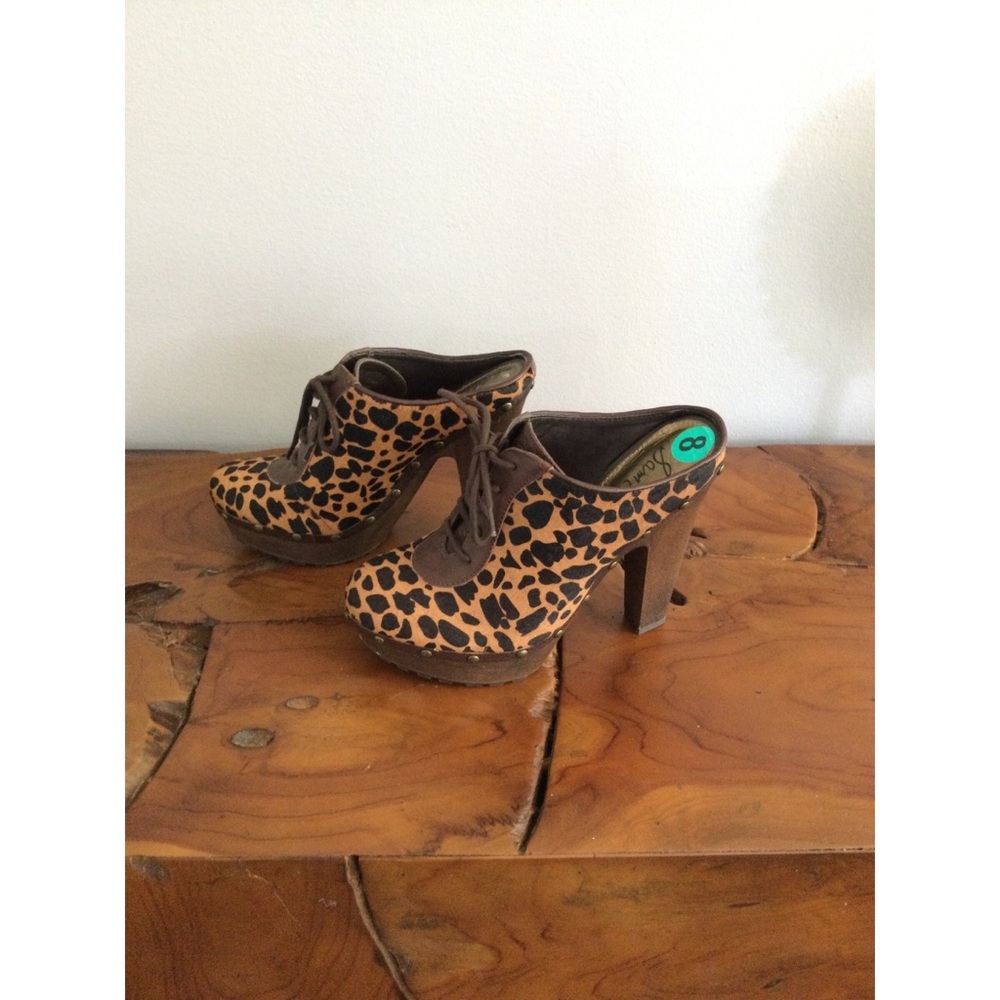 NEW Sam Edelman Leopard Print Lace-Up Platform Heels - Brown RARE